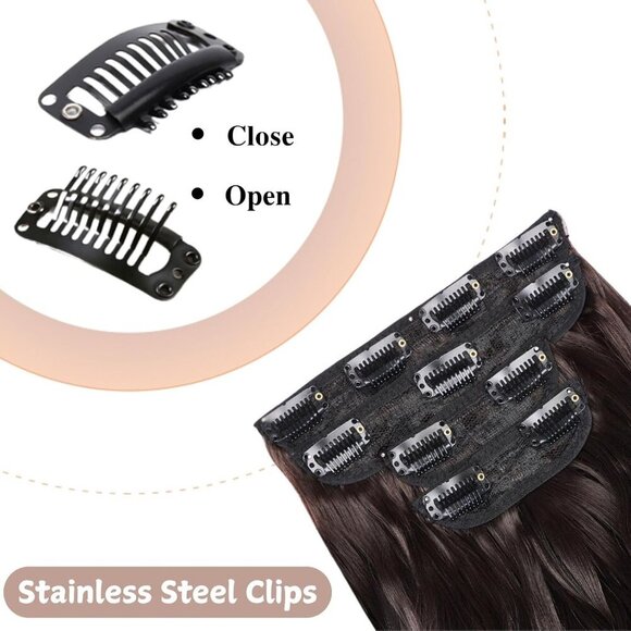 4Pcs Dark Brown Long Wavy Synthetic Clip In Hair Extensions for Women main image 4